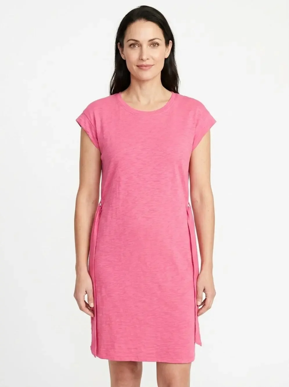 J.Crew Pink Knit Neck Tie Waist Cap Sleeve T-Shirt Dress Women Size M